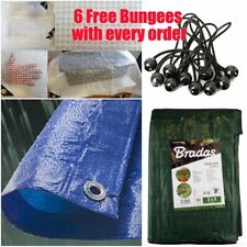 Heavy Duty Waterproof Market Stall Tarpaulin Cover Builder Sheet & 10 X BUNGEES 