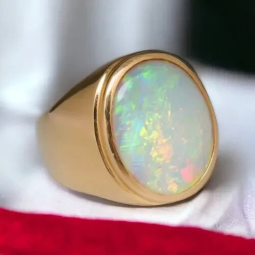 Fire opal men ring 14k - opal,
