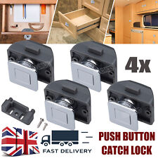 4Pcs Square Push Button Catch Lock Door Drawer Campervan Lock Latch Knob Chrome