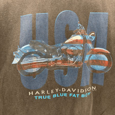 Harley Davidson Mens 2XL Shirt Black True Blue Fat Boy USA Biker Motorcycle VTG