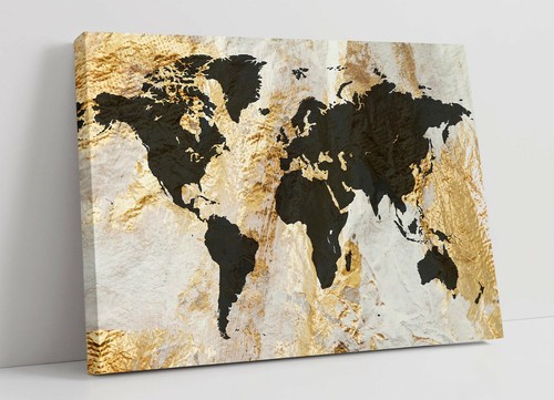 Golden world map - -deep, framed
