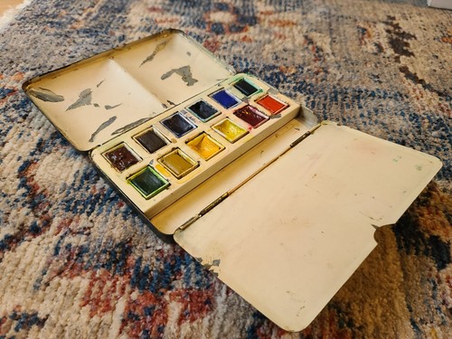 Vintage watercolour tin box - watercolour, tin/box