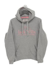 Jack Wills Women's Hoodie UK 12 Grey Graphic 100% Cotton Pullover