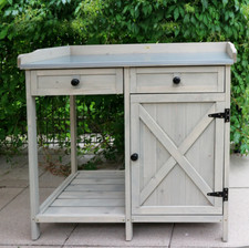 Wooden Garden Outdoor Potting Planting Bench Table Store Drawers Cabinet In Grey