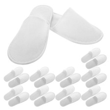  10 Pairs White Disposable Hotel Guest Slippers - Anti Skid Closed Toe Spa
