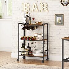 3 Tier Rolling Industrial Rustic Wooden Bar Kitchen Food Serving Cart Trolley