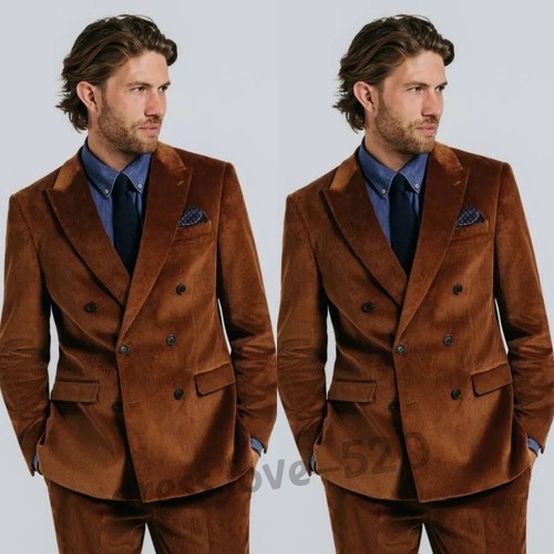 Brown corduroy men suit double - suit,