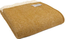 WELSH BLANKET  100% Wool Sofa  Throw Gift Blanket  Mustard
