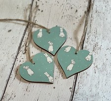 3 X Decoupage Wooden Hanging Heart 6cm Peter Rabbit Gift Plaque Keepsake Tag