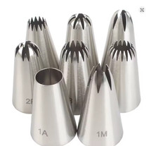 8pcs Piping Nozzles Set, Stainless Steel Icing Nozzles, Cream Cake Piping Tips F