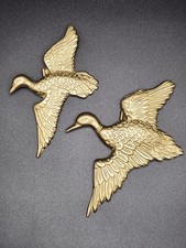 Vintage Brass Flying Ducks Wall Figurines Set