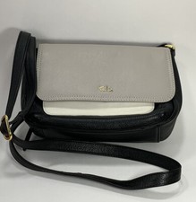 Tula by Radley Leather Purse Hand Bag Crossbody Adj Strap Black Grey White