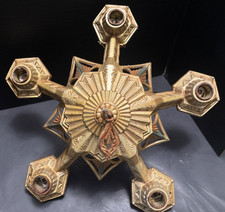 Antique Deco 5 Light Cast Iron Ceiling Fixture Chandelier Polychrome AllOriginal