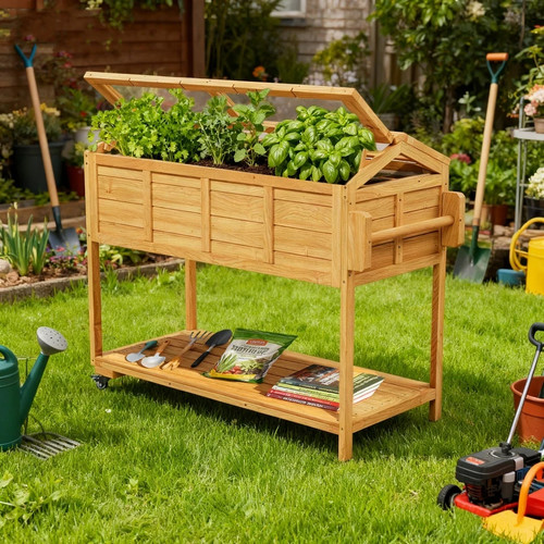 Wooden raised garden bed - garden,