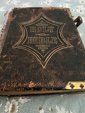 Antique Giant Size Holy Bible Old and New Testaments Illustrated Leather Bound