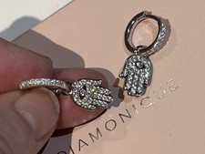 QVC Rhodium Plated 925 Sterling Silver & Diamonique Hoop & Hamsa Earrings