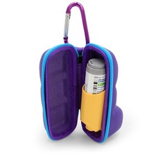 CM Asthma Inhaler Case w/ Lanyard & Carabiner - Fits 4" Inhaler Devices - Purple