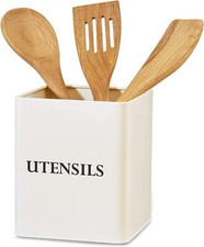 Utensil Holder Cream Tin Kitchen Caddy Retro Square Storage Andrew James