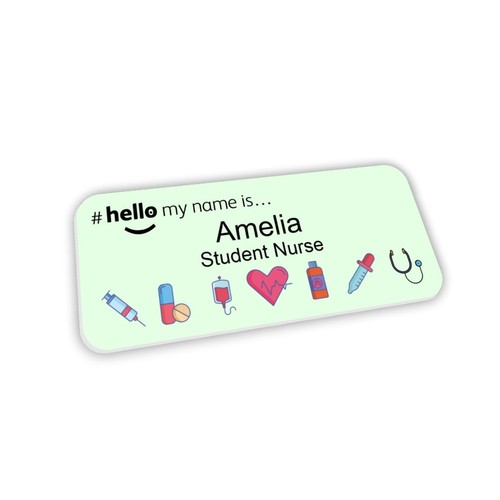 Hello name badge green - name,