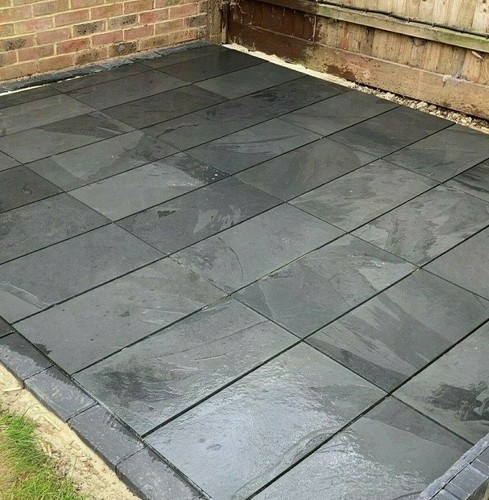 Black slate paving patio slabs - paving,