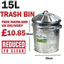 Galvanised Metal Bin Home Garden Rubbish Waste Dustbin Animal Storage 15L