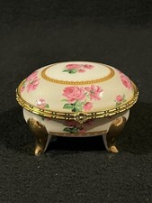 Vtg The Leonardo Collection Floral/Gold Accent Fine Porcelain Footed Trinket Box