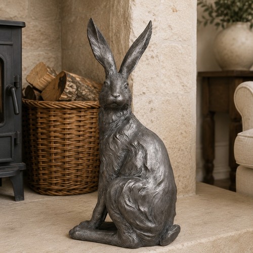 Textured silver sitting hare - textured,