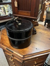 So CUTE! C. 1950s Vintage Black Patent Leather Hat Box Container Storage Zipper