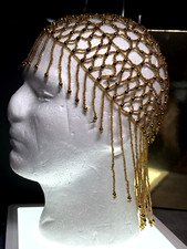 Vintage Cap Headpiece Beaded Gold Fringe Flapper Headdress Art Deco 1920'