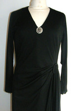 Vintage 1960s black dress Elka Couture jersey crepe drap front size 14 UK