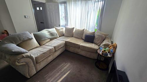 Beige velvet corner - velvet, sofa