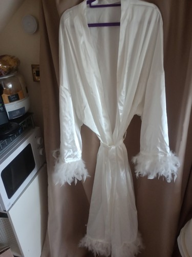 White silky feathered robe - feathered,