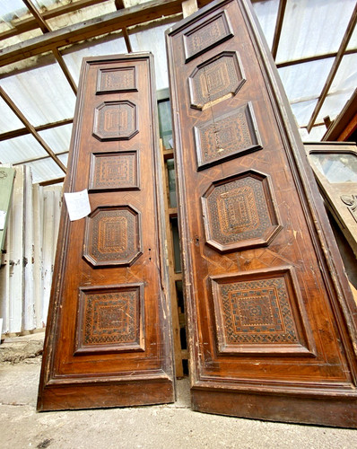 Antique pair oak inlaid - of,