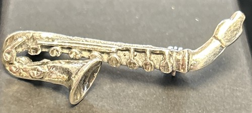 Silver saxophone brooch - saxophone,