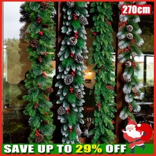 9FT Christmas Garland Decorations Fireplace Stair Artificial Wreath Bushy Pine