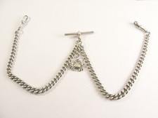 Fine Antique Silver DOUBLE ALBERT WATCH CHAIN & FOB Hallmarked Birmingham 1919