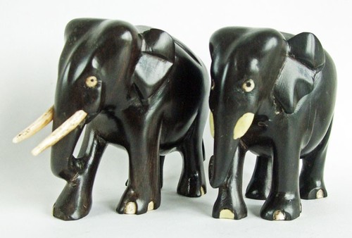 Vintage pair ebony elephant - pair,