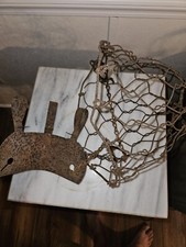 Rare 2EA Antique Metal Horse MULE Wire Muzzle Cage Animal Rustic Farm Décor
