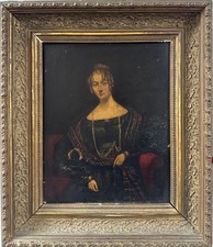 Early Victorian School : Portrait Of A Lady, Oil On Board , Details Verso