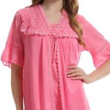 Trifolium Vintage-Inspired Sheer Negligee Set with Lace and Embroidered Detailin