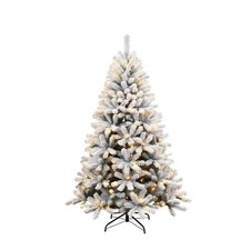 Christmas Tree Green Prelit Artificial Snowy Yukon Pine LED Light Xmas Decor 