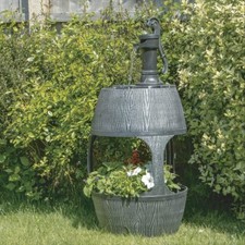 Water Fountain Antique Barrel Cascading Water Feature Garden Ornament Decor Pump