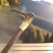 Vintage Walking Stick Trecking Scottish Deer Antler Handle Bird Beak Shape Cane