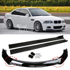 For 3 Series E46 Saloon Coupe Gloss Black Front Bumper Spoiler Lip + Side Skirts