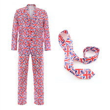 MENS UNION JACK SUIT BLAZER AND TROUSERS & TIE ADULT FANCY DRESS VE DAY PARTY