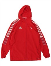 ADIDAS Mens Aeroready Graphic Hooded Rain Jacket UK 40 Large Red Polyester AB06