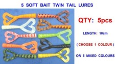 5 X 10cm TWIN TAIL LURES FOR SEA FISHING BOAT ROD JIG HEADS PIRKS COD RIGS SHADS