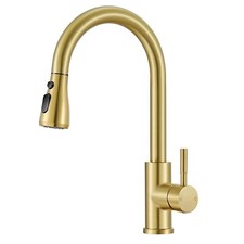 Stainless Steel Kitchen Faucet Brushed Gold Single Hole Pull Down Sink Mixer Tap