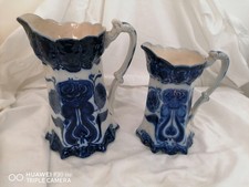 Bishop & Stonier Pitchers Jugs x 2 Trent Blue White