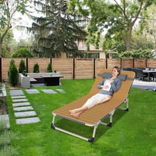 Heavy-duty Reclining Sun Lounger Chair Folding Recliner Garden Adjustable Bed